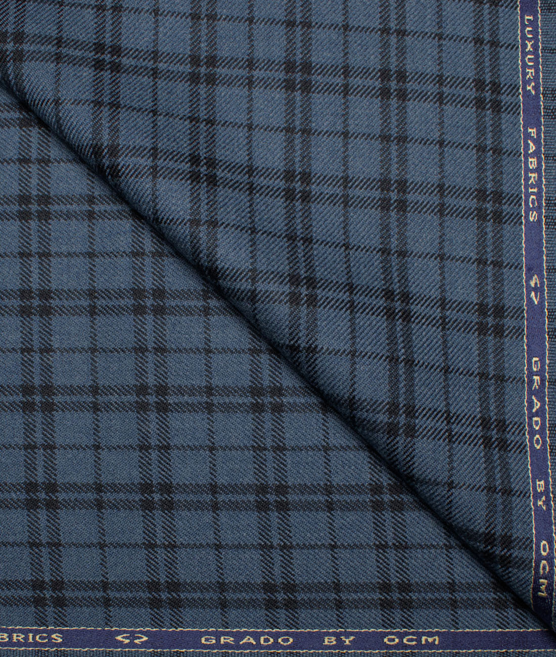 LSOCMTWEED30BLBKCHK50MDS201 OCM Men's Wool Checks Medium & Soft Unstitched Tweed Jacketing & Blazer Fabric (Blue & Black) - Image 1