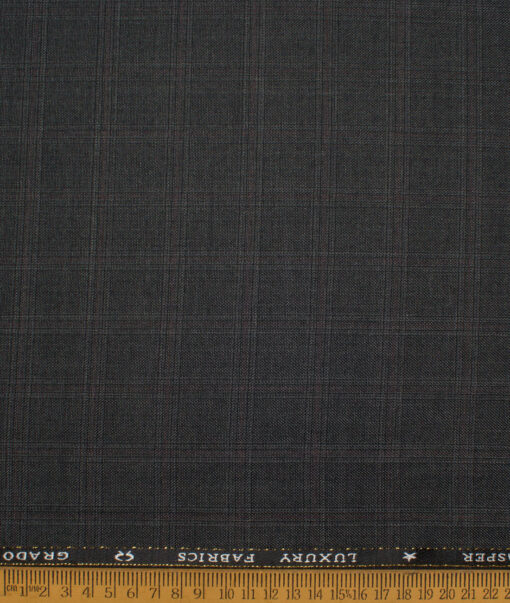 OCM Men's 35% Wool  Checks  Unstitched Suiting Fabric (Dark Grey)