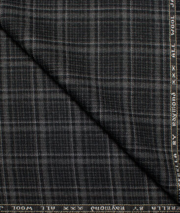Raymond Men's 100% Wool  Checks  Unstitched Tweed Fabric for Jacket & Blazer  (Black & Grey)