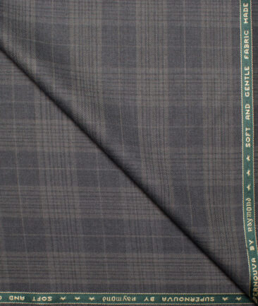 Raymond Men's 25% Wool Super 100's Checks  Unstitched Suiting Fabric (Grey)