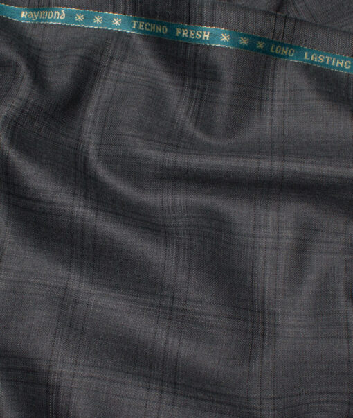 Raymond Men's 35% Wool Super 70's Checks  Unstitched Suiting Fabric (Grey)