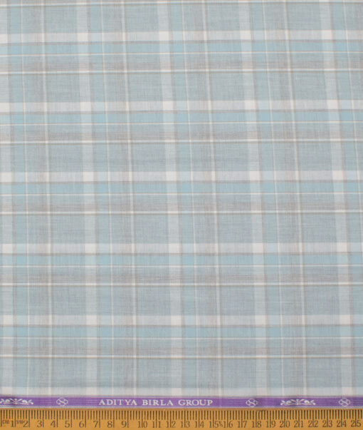 Soktas Men's  Giza Cotton Checks  Unstitched Shirting Fabric (Teal Blue)