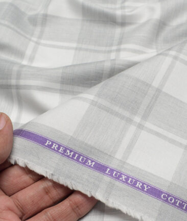 Soktas Men's Giza Cotton Checks  Unstitched Shirting Fabric (White) - Image 2