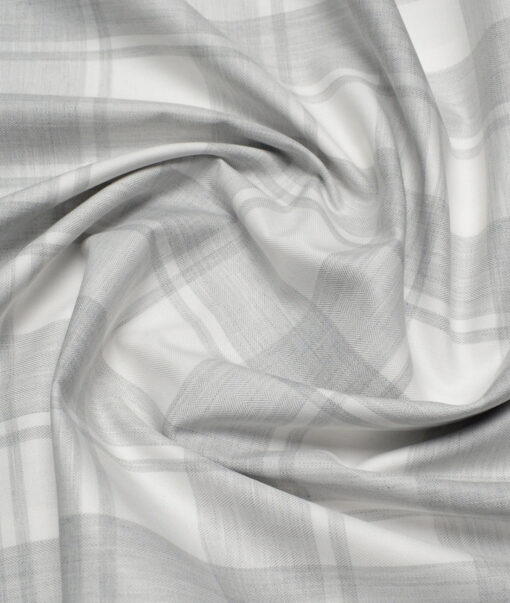 Soktas Men's Giza Cotton Checks  Unstitched Shirting Fabric (White) - Image 3