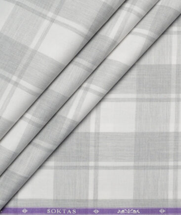 Soktas Men's Giza Cotton Checks  Unstitched Shirting Fabric (White)