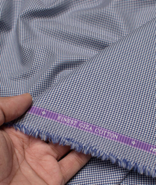 Soktas Men's  Giza Cotton Checks  Unstitched Shirting Fabric (White & Royal Blue)