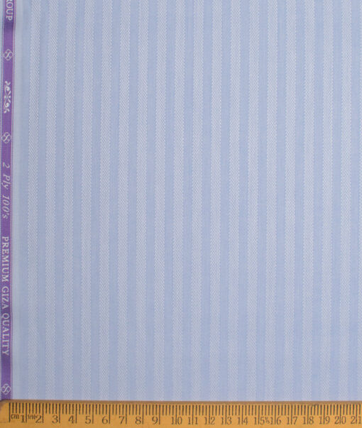 Soktas Men's 100/2 Giza Cotton Striped  Unstitched Shirting Fabric (Light Blue)