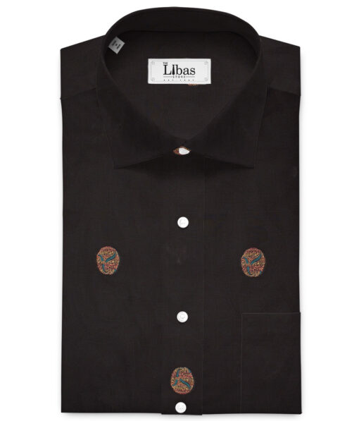 Soktas Men's  Giza Cotton Self Design  Unstitched Shirting Fabric (Black)