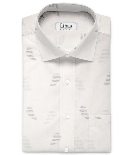Soktas Men's  Giza Cotton Self Design  Unstitched Shirting Fabric (White)