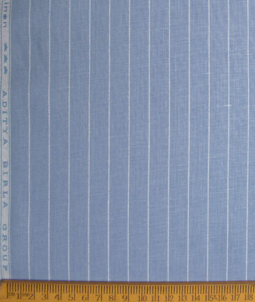 Linen Club Men's 65 LEA European Linen Striped  Unstitched Shirting Fabric (Pastel Blue)