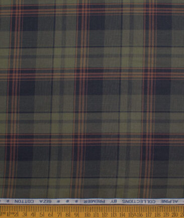 Premier Mills Men's  Giza Cotton Checks  Unstitched Shirting Fabric (Green)