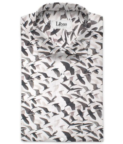 Donzito Men's  Giza Finish Cotton Printed  Unstitched Shirting Fabric (White & Brown)