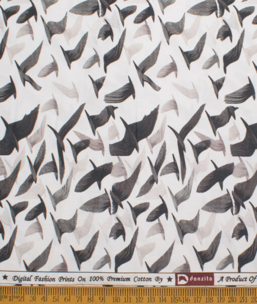 Donzito Men's  Giza Finish Cotton Printed  Unstitched Shirting Fabric (White & Brown)