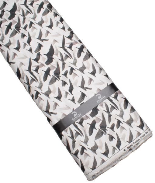 Donzito Men's  Giza Finish Cotton Printed  Unstitched Shirting Fabric (White & Brown)