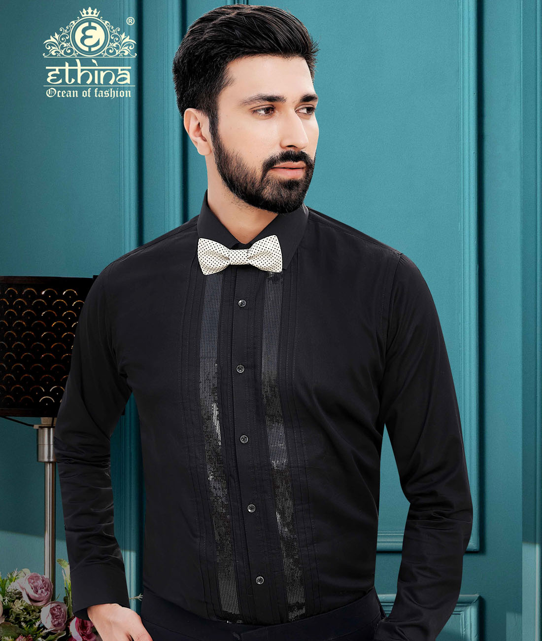 Ethina Men's 60's Giza Cotton Striped Unstitched Shirting Fabric (Black) Ethina Men's 60's Giza Cotton Striped Unstitched Shirting Fabric (Black)