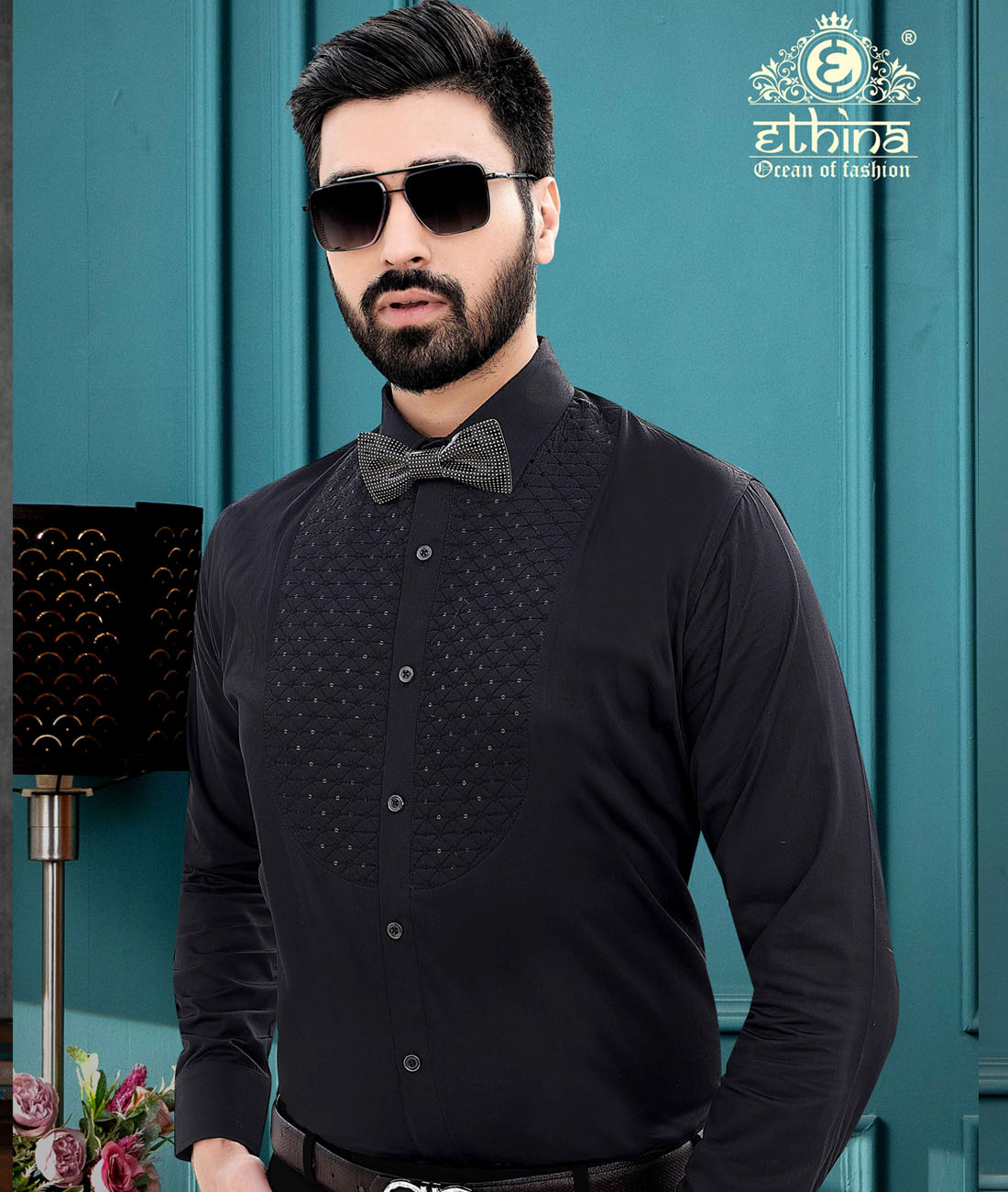 Ethina Men's 60's Giza Cotton Self Design Unstitched Shirting Fabric (Black) Ethina Men's 60's Giza Cotton Self Design Unstitched Shirting Fabric (Black)