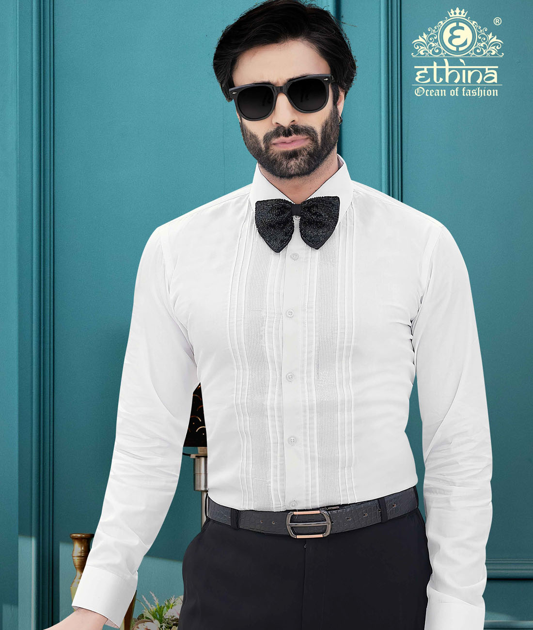 Ethina Men's 60's Giza Cotton Striped Unstitched Shirting Fabric (White) Ethina Men's 60's Giza Cotton Striped Unstitched Shirting Fabric (White)