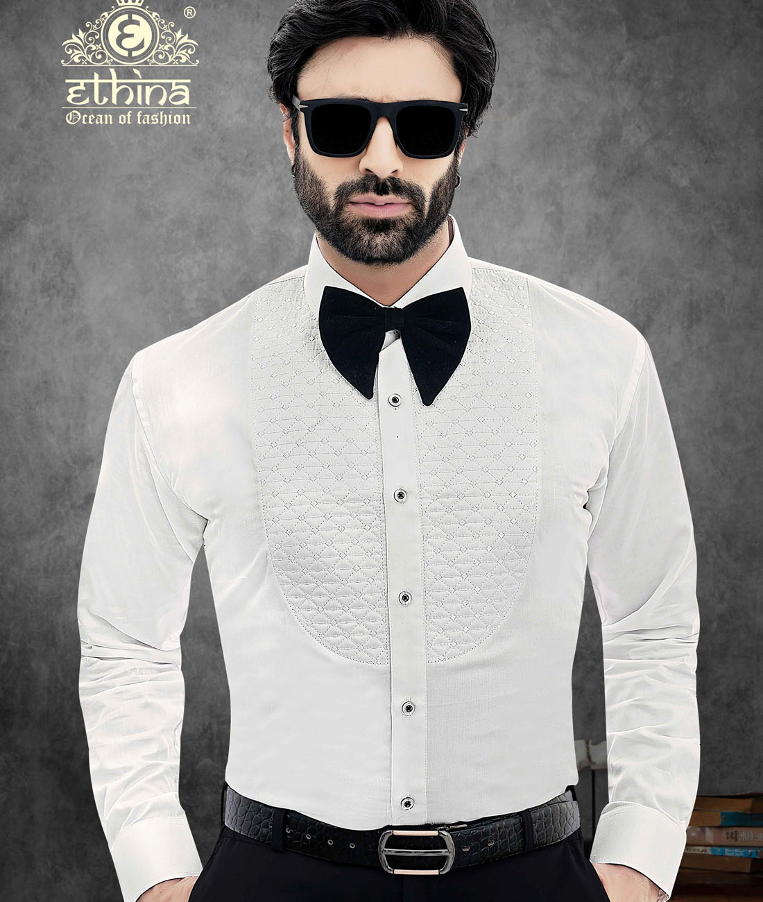 Ethina Men's 60's Giza Cotton Self Design Unstitched Shirting Fabric (Black) Ethina Men's 60's Giza Cotton Self Design Unstitched Shirting Fabric (Black)