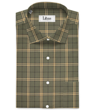 Siyaram's Men's  Superfine Cotton Checks  Unstitched Shirting Fabric (Olive Green)