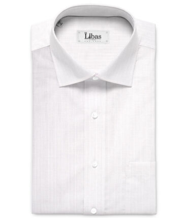 Solino Men's 60 LEA Linen Striped  Unstitched Shirting Fabric (White)