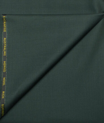 Cavalero Italy Men's 60% Wool Super 120's Solids  Unstitched Trouser Fabric (Dark Pine Green)
