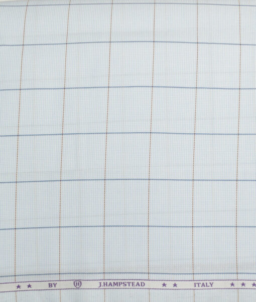 J.hampstead Men's  Giza Cotton Checks  Unstitched Shirt Fabric (Sky Blue)