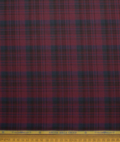Soktas Men's  Cotton Tencel Checks  Unstitched Shirting Fabric (Wine)
