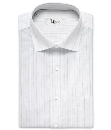 Linen Club  66 LEA European Linen Striped  Unstitched Shirt or Kurta Fabric (White & Grey)