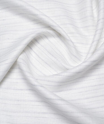 Linen Club  66 LEA European Linen Striped  Unstitched Shirt or Kurta Fabric (White & Grey)