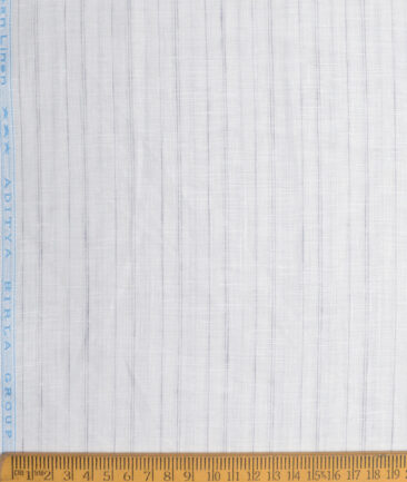 Linen Club  66 LEA European Linen Striped  Unstitched Shirt or Kurta Fabric (White & Grey)