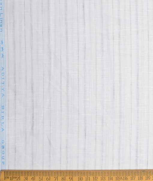 Linen Club  66 LEA European Linen Striped  Unstitched Shirt or Kurta Fabric (White & Grey)