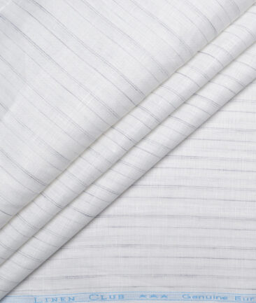 Linen Club  66 LEA European Linen Striped  Unstitched Shirt or Kurta Fabric (White & Grey)