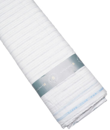 Linen Club  66 LEA European Linen Striped  Unstitched Shirt or Kurta Fabric (White & Grey)