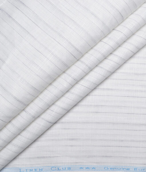 Linen Club  66 LEA European Linen Striped  Unstitched Shirt or Kurta Fabric (White & Grey)