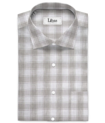 Burgoyne  60 LEA Irish Linen Checks  Unstitched Shirt or Kurta Fabric (White & Grey)