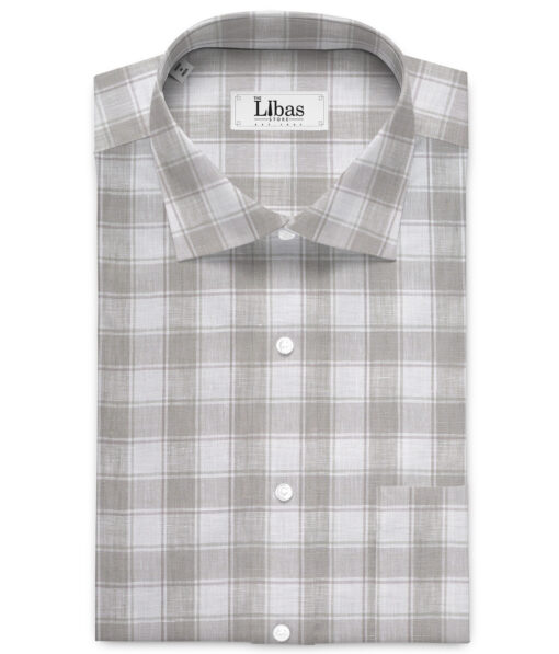 Burgoyne  60 LEA Irish Linen Checks  Unstitched Shirt or Kurta Fabric (White & Grey)