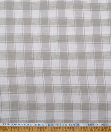 Burgoyne  60 LEA Irish Linen Checks  Unstitched Shirt or Kurta Fabric (White & Grey)