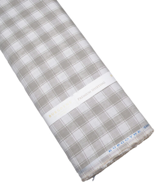 Burgoyne  60 LEA Irish Linen Checks  Unstitched Shirt or Kurta Fabric (White & Grey)