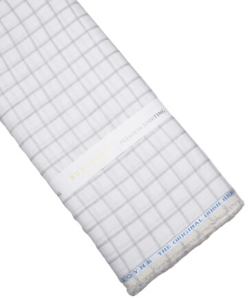 Burgoyne  60 LEA Irish Linen Checks  Unstitched Shirt or Kurta Fabric (White & Grey)