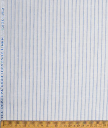 Burgoyne  80 LEA Irish Linen Striped  Unstitched Shirt or Kurta Fabric (White & Blue)