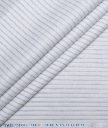 Burgoyne  80 LEA Irish Linen Striped  Unstitched Shirt or Kurta Fabric (White & Blue)