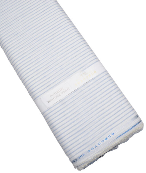 Burgoyne  80 LEA Irish Linen Striped  Unstitched Shirt or Kurta Fabric (White & Blue)