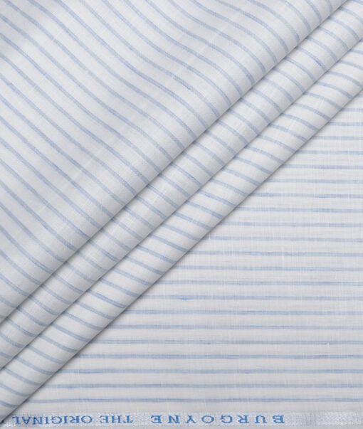 Burgoyne  80 LEA Irish Linen Striped  Unstitched Shirt or Kurta Fabric (White & Blue)