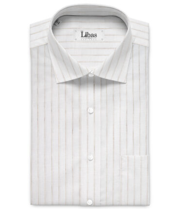 Burgoyne  80 LEA Irish Linen Striped  Unstitched Shirt or Kurta Fabric (White & Light Brown)