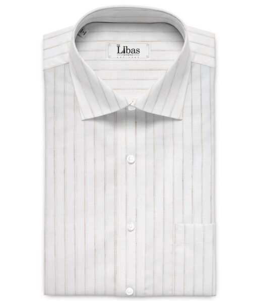 Burgoyne  80 LEA Irish Linen Striped  Unstitched Shirt or Kurta Fabric (White & Light Brown)