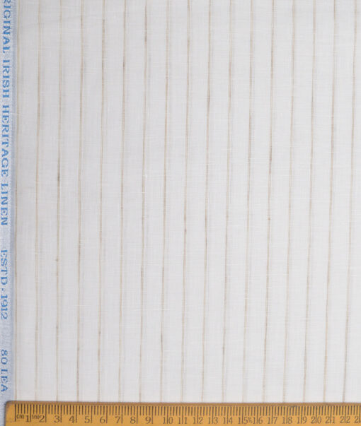Burgoyne  80 LEA Irish Linen Striped  Unstitched Shirt or Kurta Fabric (White & Light Brown)