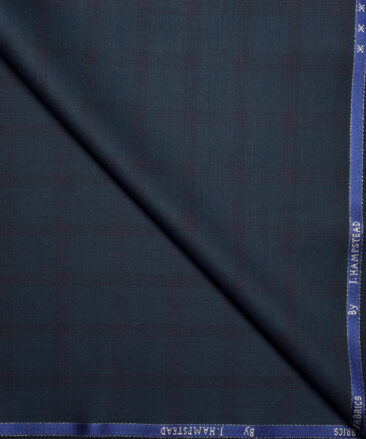 J.hampstead Men's Poly Viscose  Checks  Unstitched Suiting Fabric (Dark Blue)