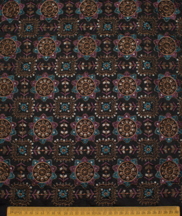 Absoluto  Faux Silk  Embroidered  Ethnic Suiting Fabric (Black)