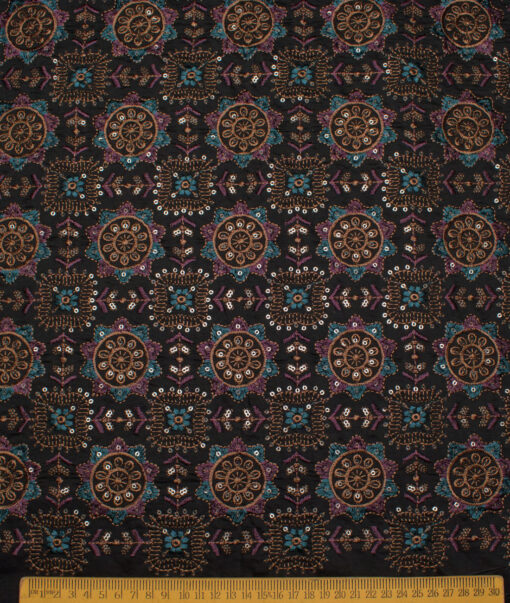 Absoluto  Faux Silk  Embroidered  Ethnic Suiting Fabric (Black)