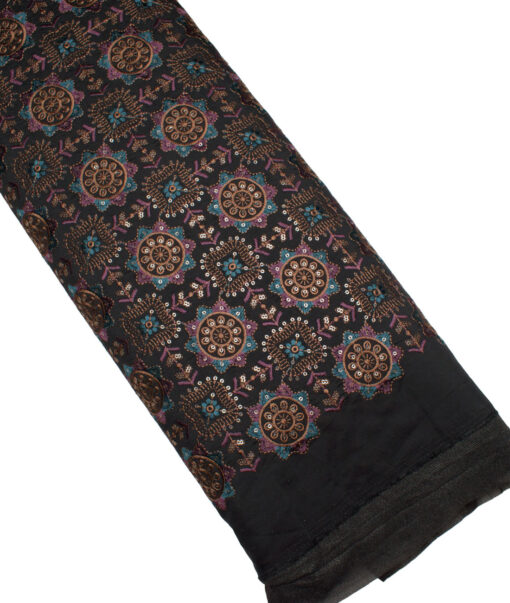 Absoluto  Faux Silk  Embroidered  Ethnic Suiting Fabric (Black) - Image 5